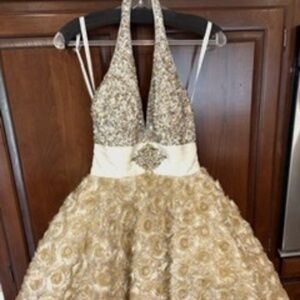 Rosette Gold jeweled homecoming / cocktail dress Size S